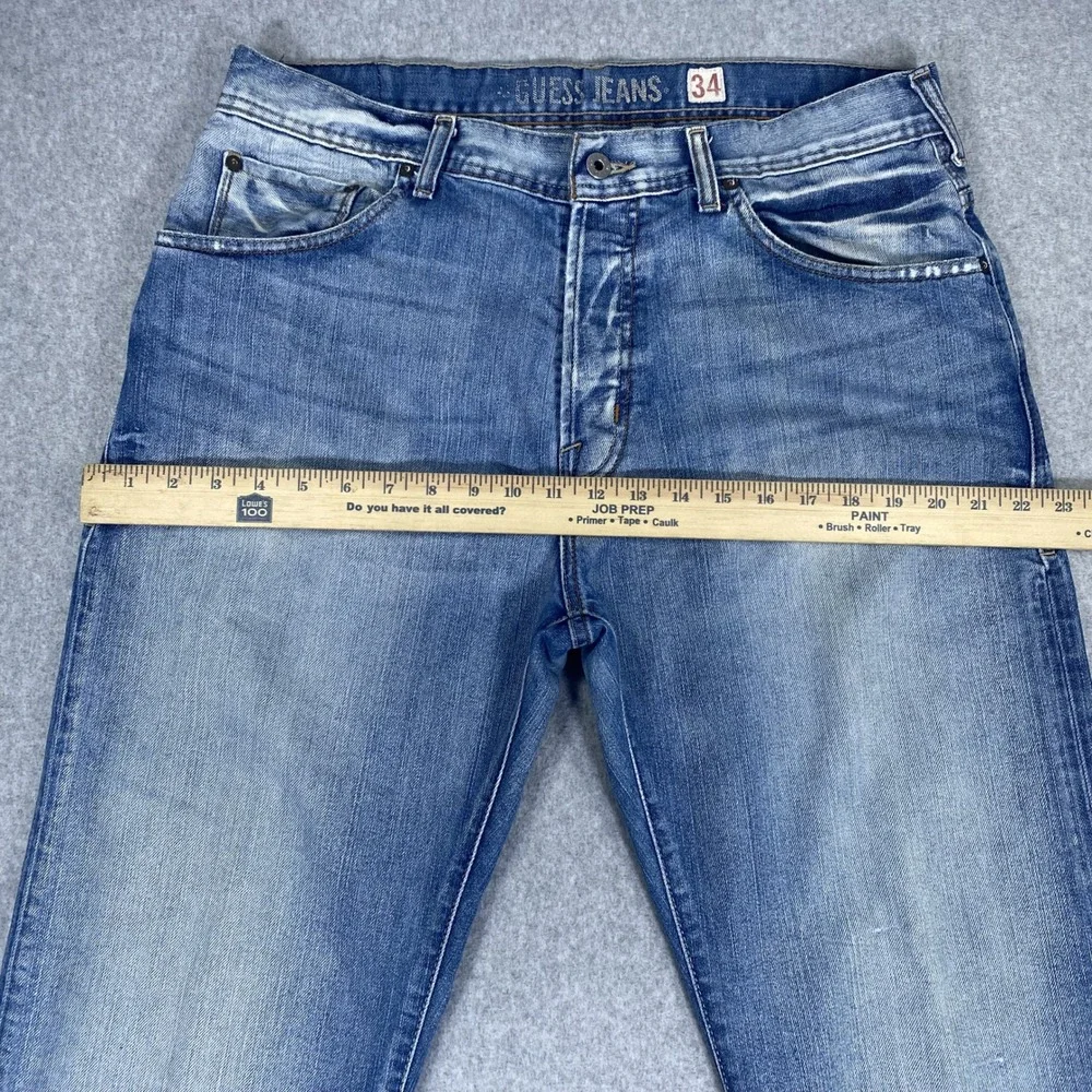 Guess Jeans Dean Relaxed Fit Mens 34 Blue Straight Leg Denim Button Fly Pants